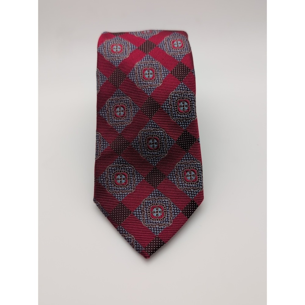 John W Nordstrom Mens 100% Silk Neck Tie Red Medallion Made in Italy